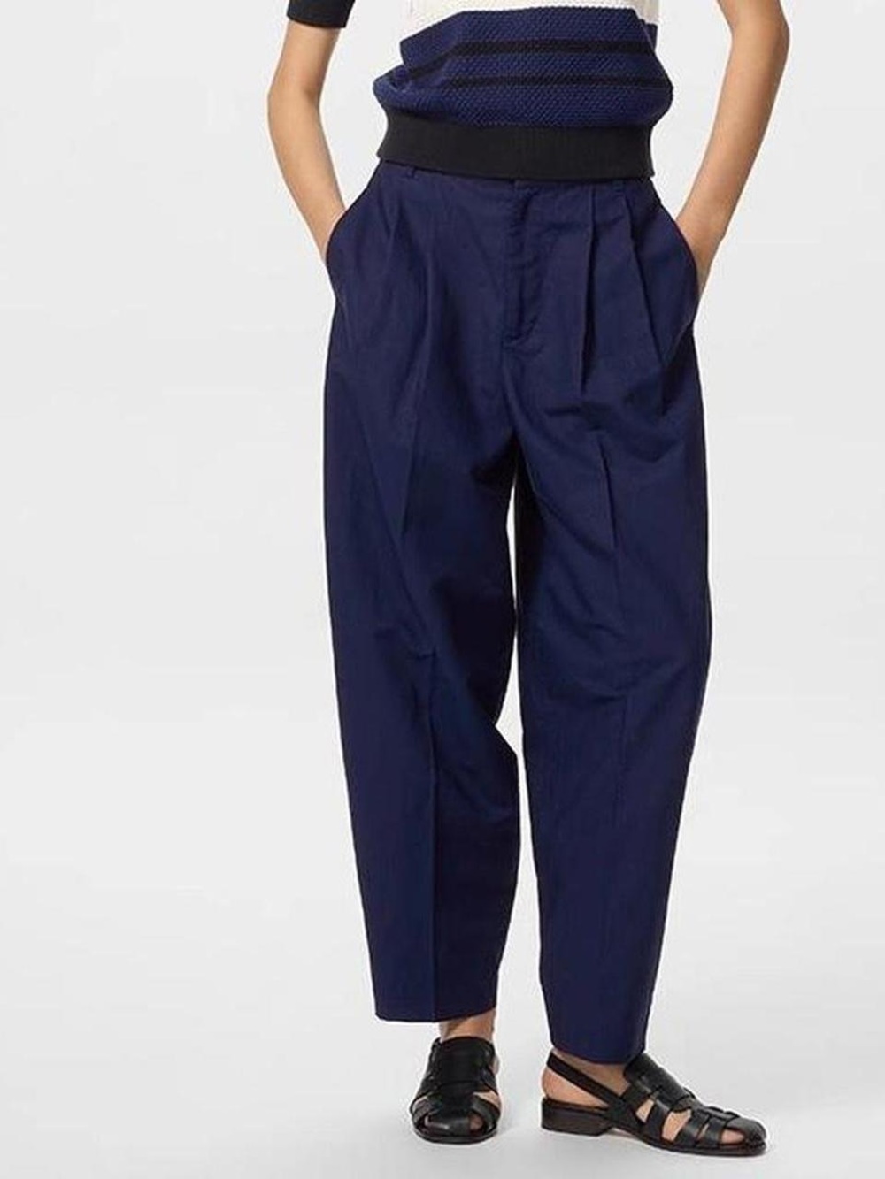 UNIQLO Linen Blend Barrel Leg Pants Trousers Navy Blue NWT Size XL